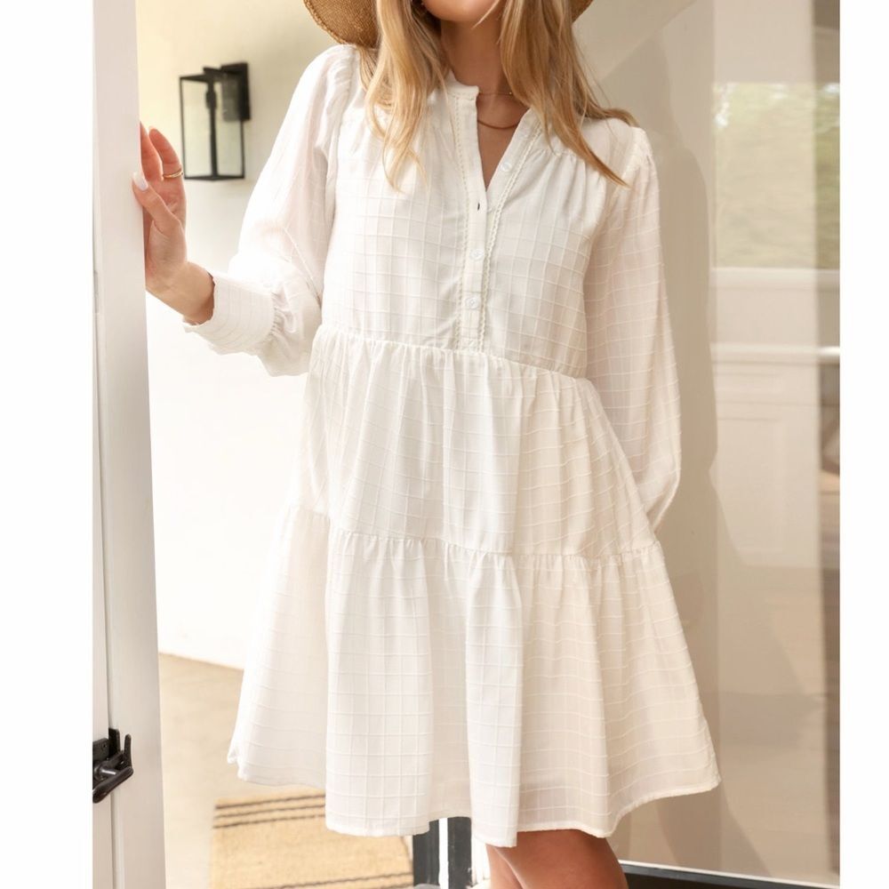 Greylin Pattern Texture Teagan Windowpane Popover Mini Dress Size Small White